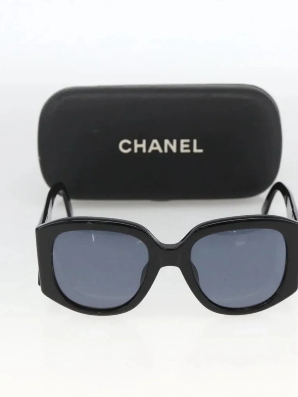 CHANEL Sunglasses plastic Black CC Auth ka3619